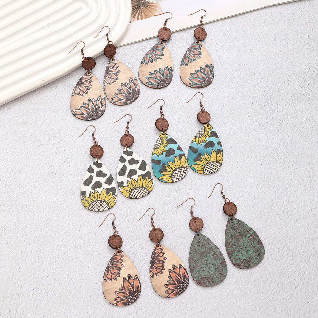 Earedge - Western Floral Cow Print Earrings