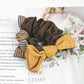 韩系学院风拼接蝴蝶结大肠圈黄棕条纹布艺褶皱发圈通勤百搭头绳