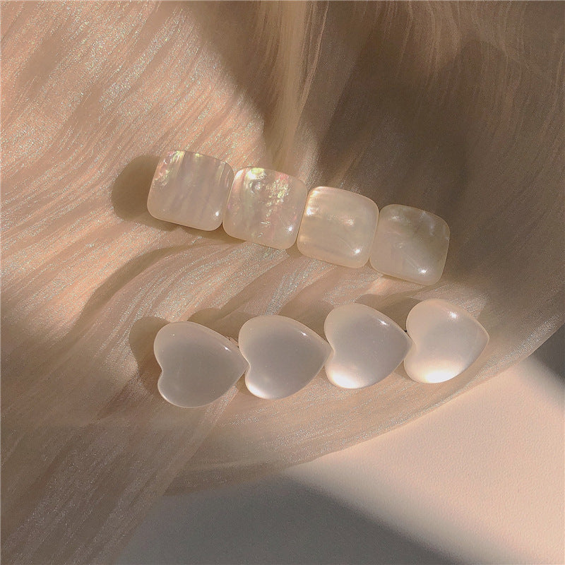 仿猫眼石贝壳超仙发夹 ~仙气白色爱心发饰女小众发卡边夹鸭嘴夹子
