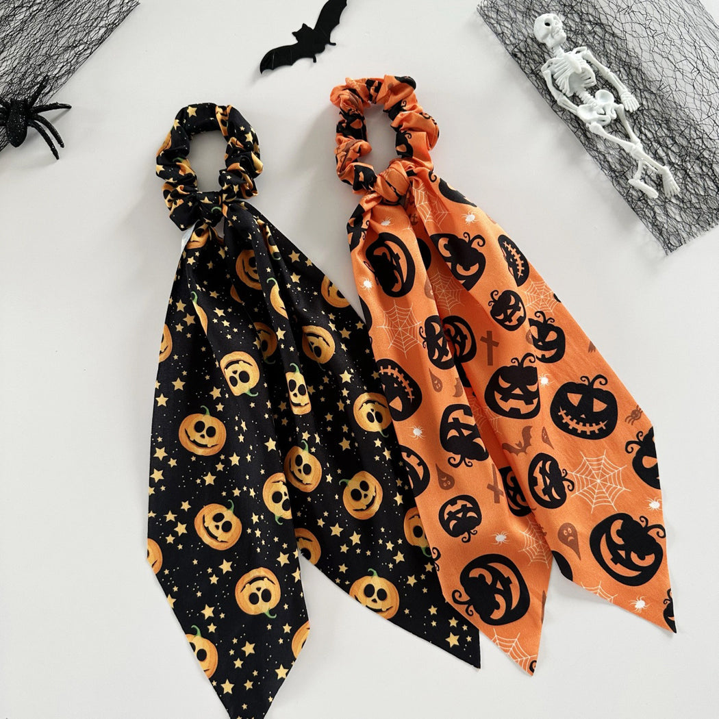 Black and orange Halloween ribbon scrunchies