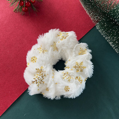 Gold Christmas snowflake plush scrunchie