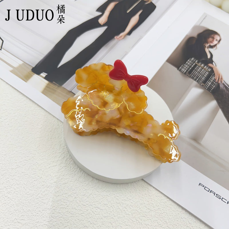 橘朵跨境法式复古醋酸抓夹女可爱蝴蝶结狗狗大号盘发鲨鱼夹发饰女