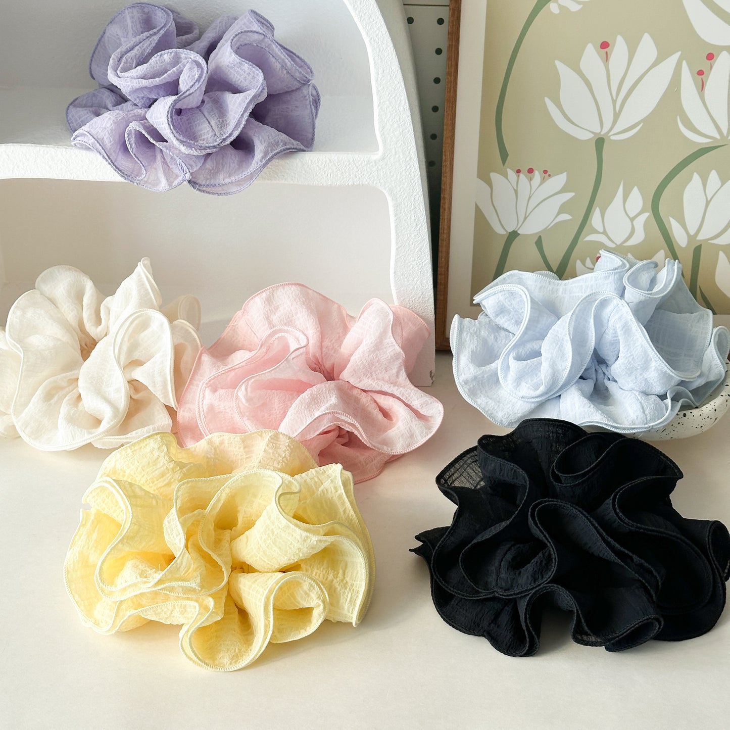 GIFTY - Solid Color Ruffled Scrunchie (4-Layer Design)