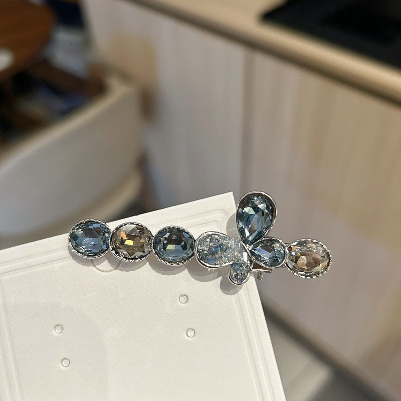 轻奢高档水晶蝴蝶结发夹高级感水晶侧边夹碎发夹一字夹顶夹发饰潮