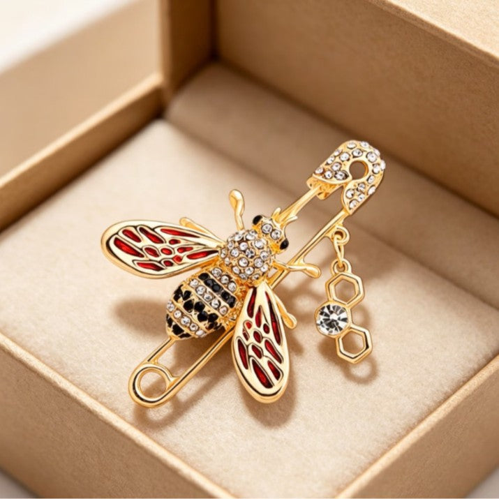 Brovia - Bee Wing Dangle Safety Pin Brooch