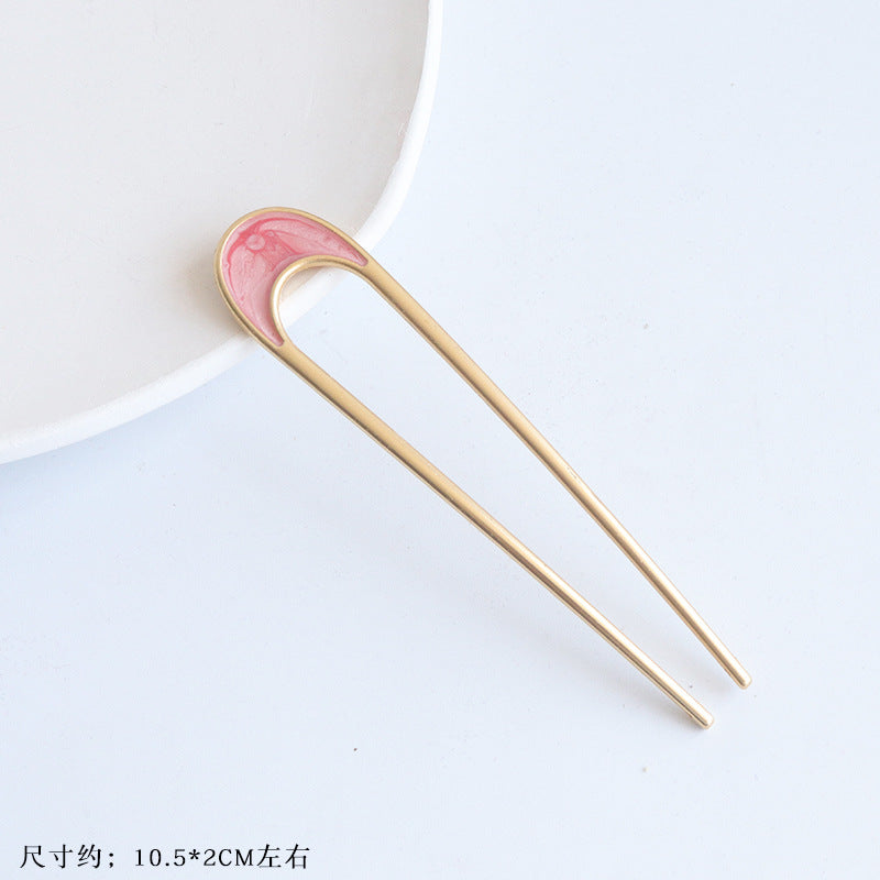 新中式发簪U型发叉时尚丸子头盘发插ins古风金属女夏铁质发饰