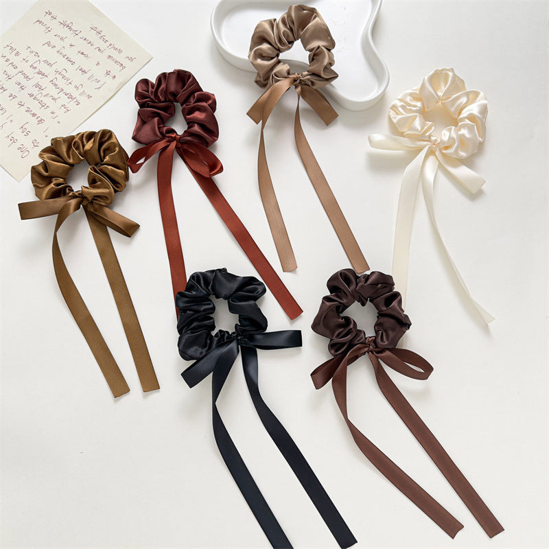 Ribbon Bow Scrunchie Set in Satin, 6 Colors