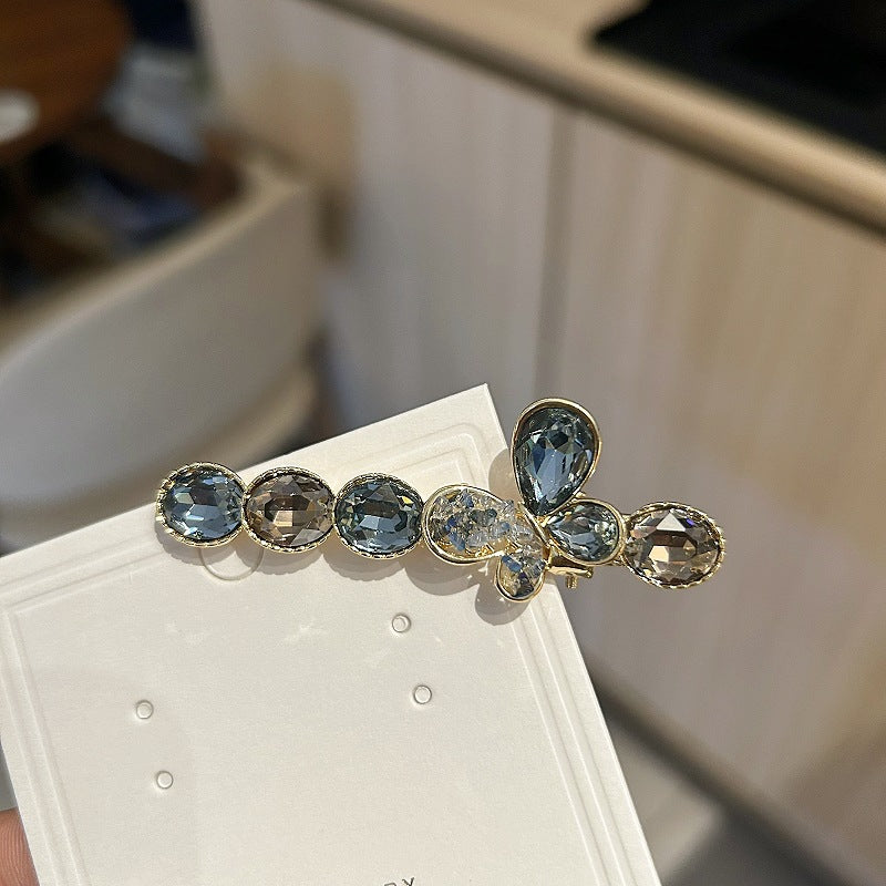 轻奢高档水晶蝴蝶结发夹高级感水晶侧边夹碎发夹一字夹顶夹发饰潮