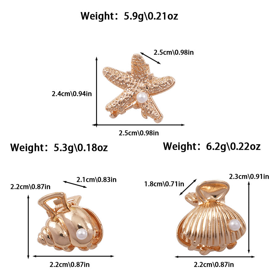 ins风珍珠海星发夹小号海螺发抓欧美海洋风扇贝迷你抓夹2侧边顶夹