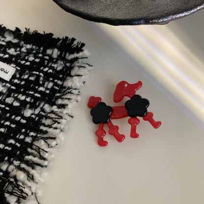 韩版贵宾犬醋酸发夹高级感镶钻拼色刘海侧边夹可爱狗狗鸭嘴夹发饰