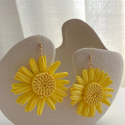 Handwoven Statement Flower Drop Earrings