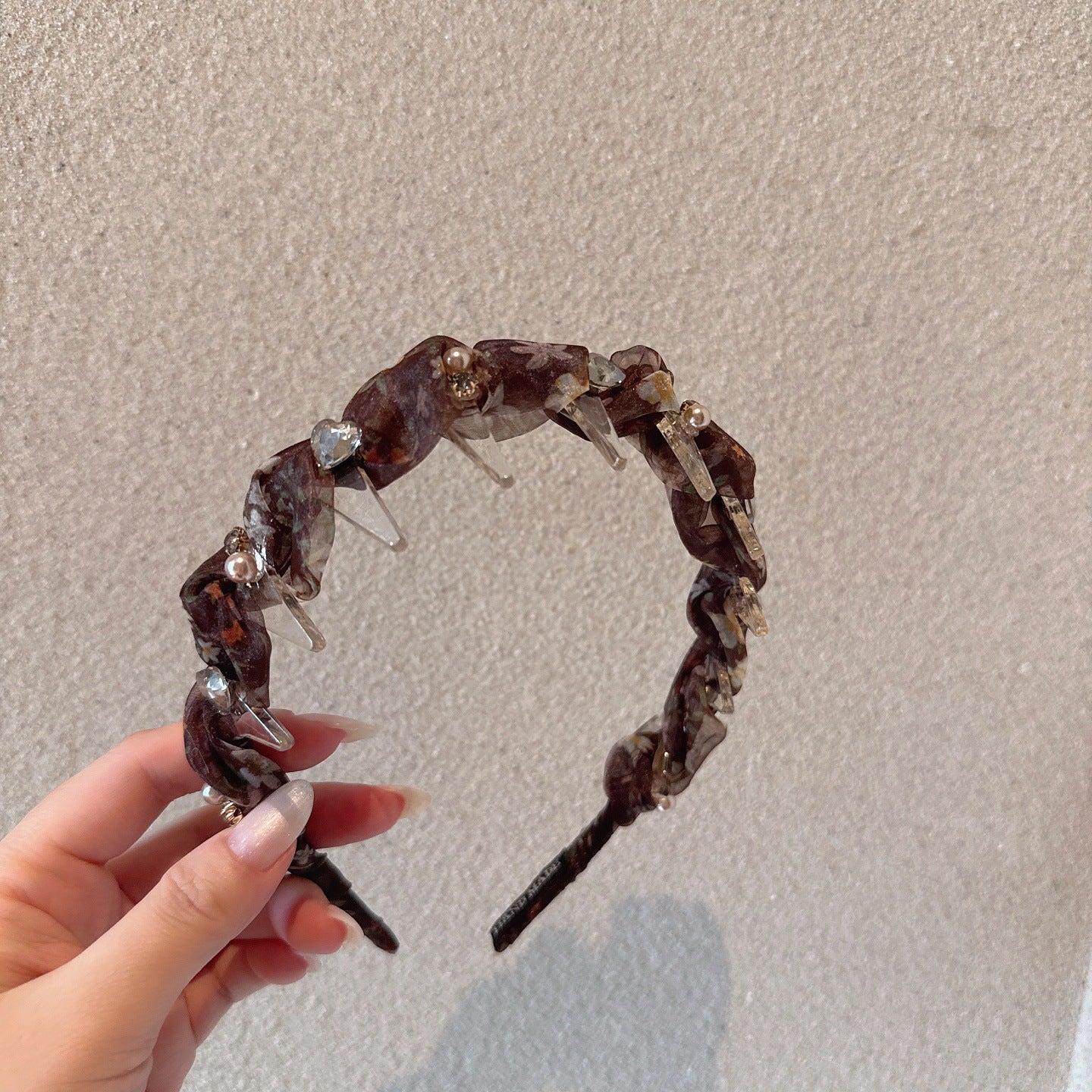 复古美拉德碎花水钻带齿发箍女时尚气质头箍新款高级感百搭发饰品