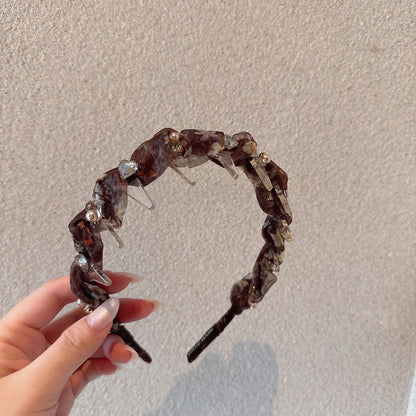 复古美拉德碎花水钻带齿发箍女时尚气质头箍新款高级感百搭发饰品
