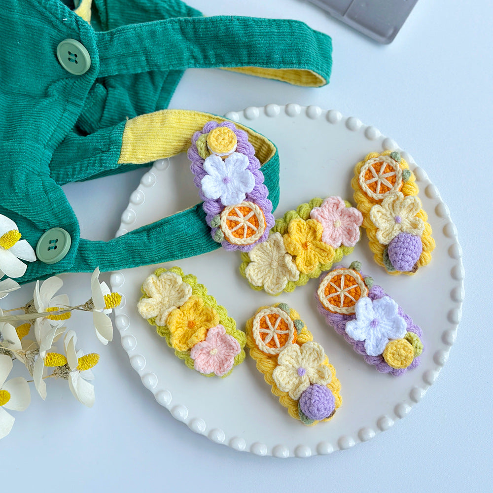 GIFTY - 3PCS Handmade Lemon Crochet Hair Clip Set