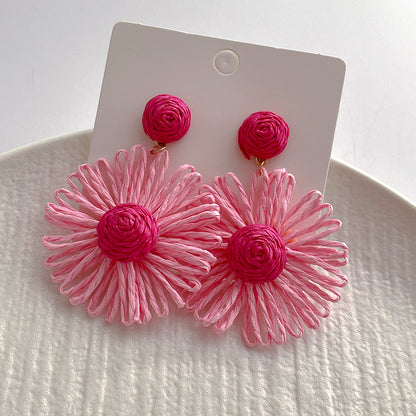 Handwoven Contrast Color Flower Stud Earrings