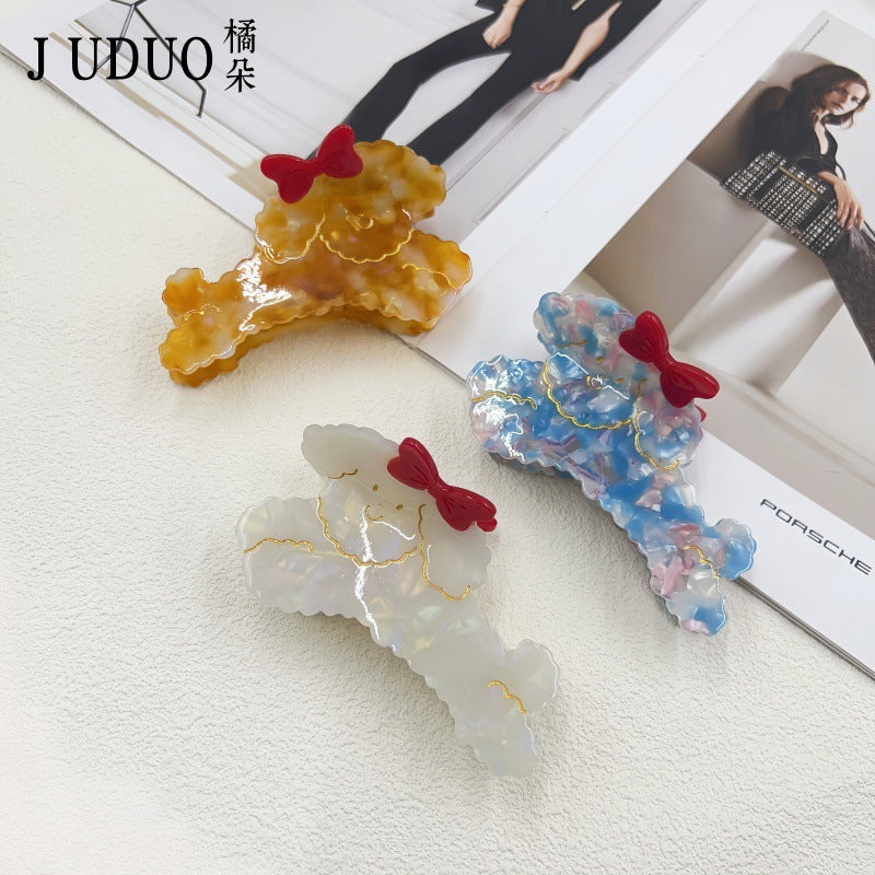 橘朵跨境法式复古醋酸抓夹女可爱蝴蝶结狗狗大号盘发鲨鱼夹发饰女
