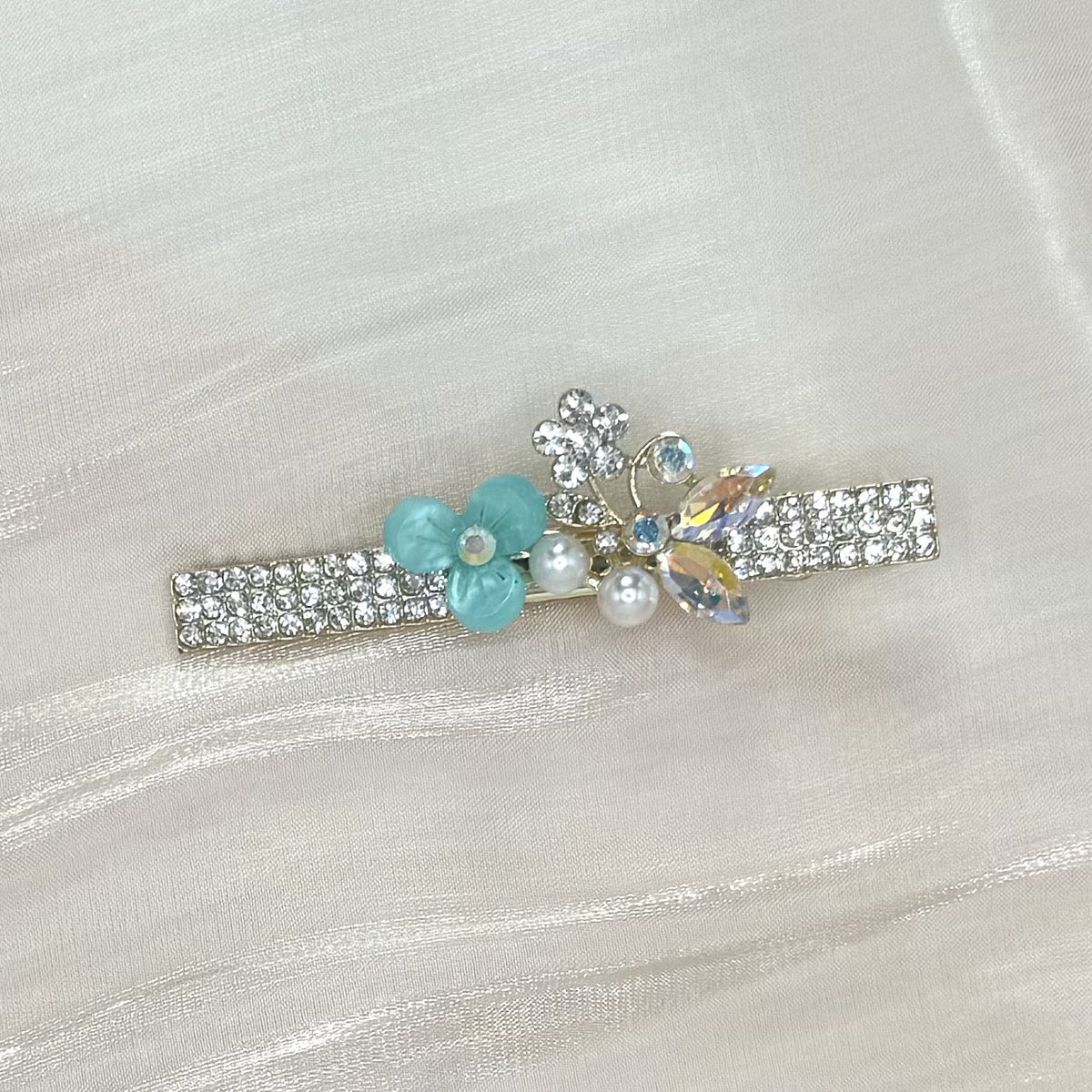厂家跨境热销水晶满钻猫眼鸭嘴夹高级感新娘后脑勺半扎盘发刘海夹