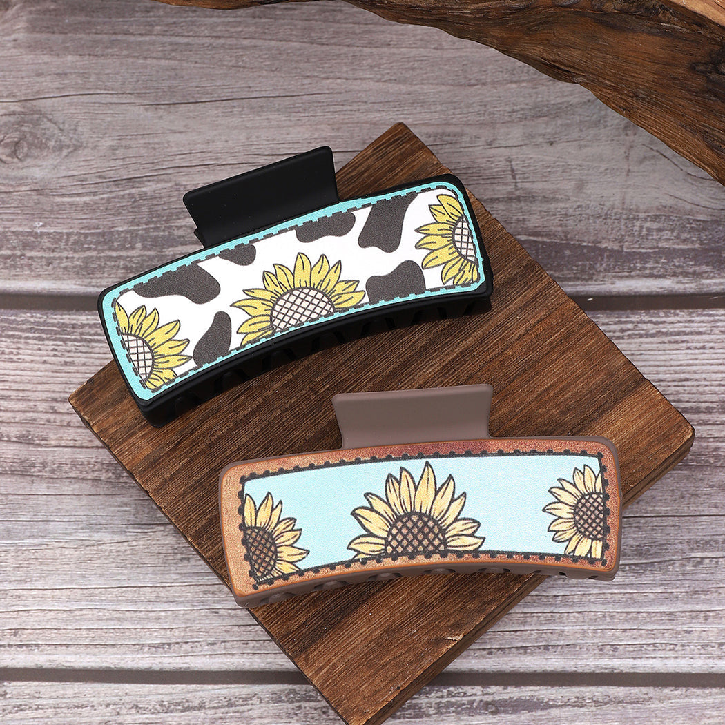 Beau - Blue Sunflower Cow Print Hair Claw