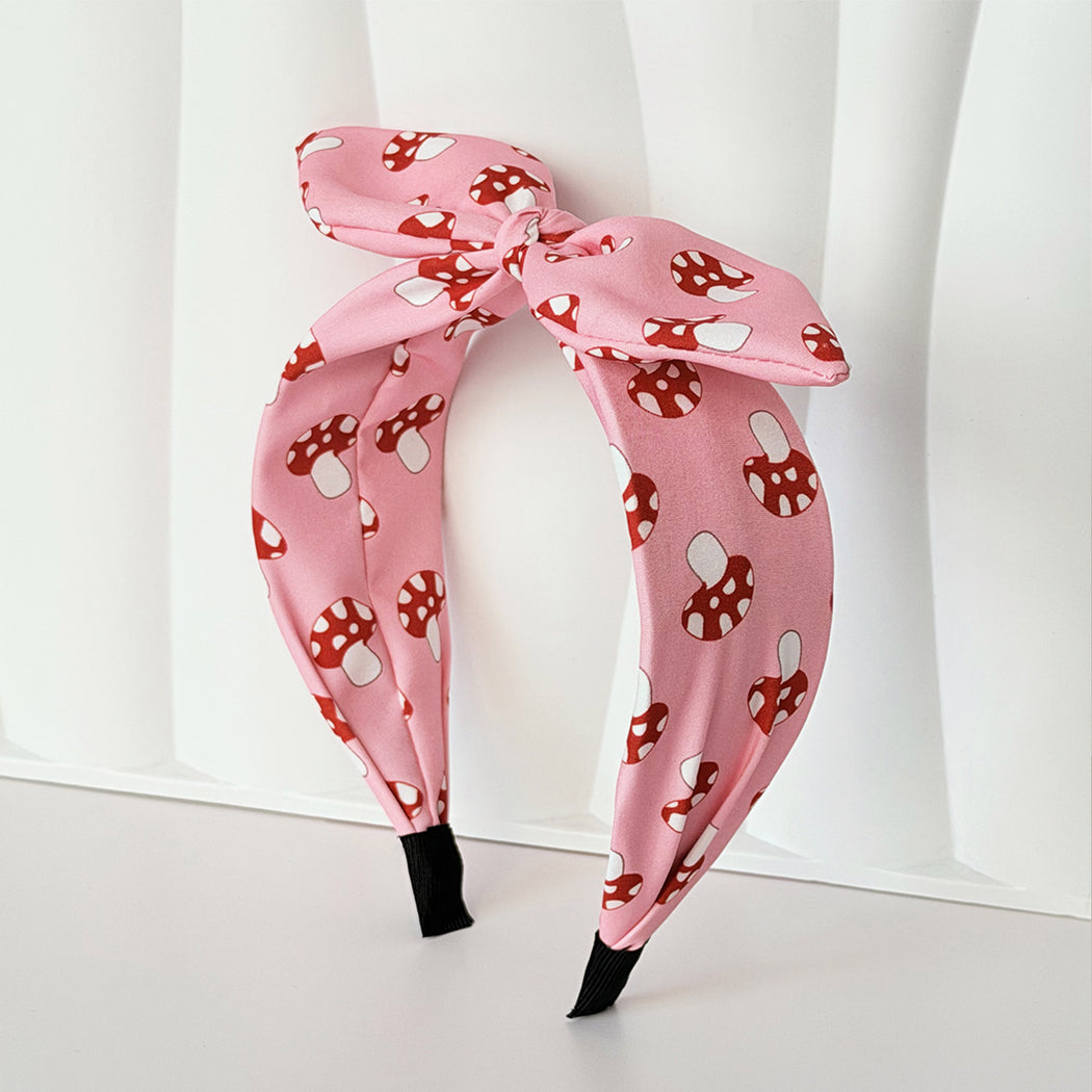 Pink mushroom bow knotted headband