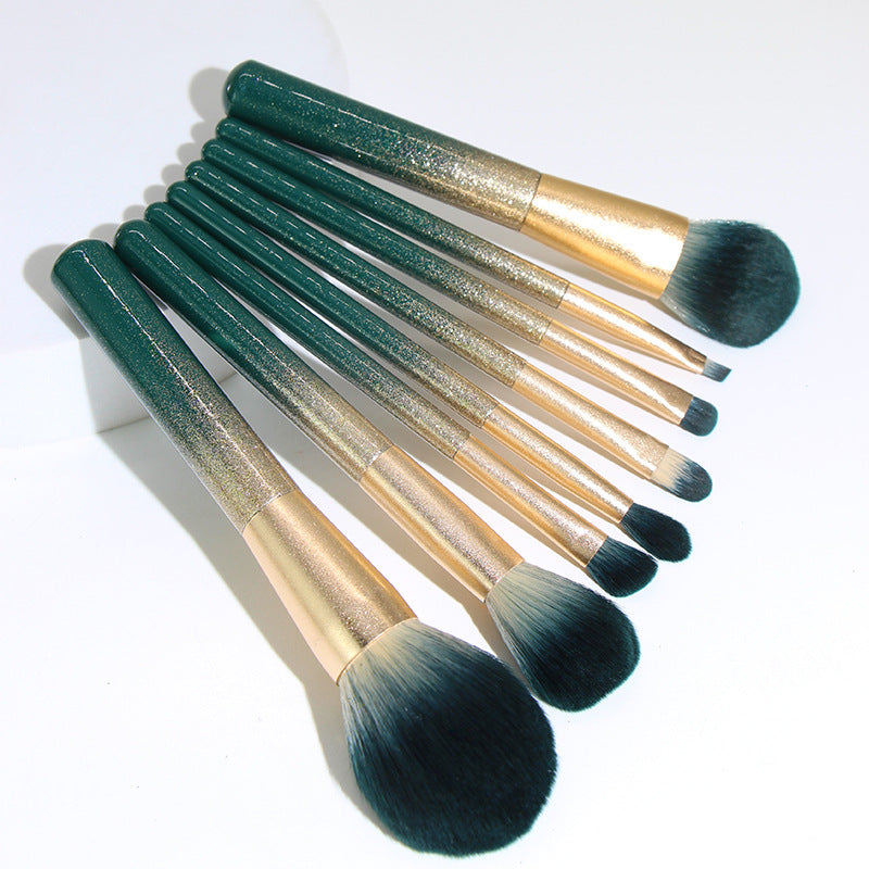 Smoosh - 8pcs Peacock Green and Gold Makeup Brush Set with Case