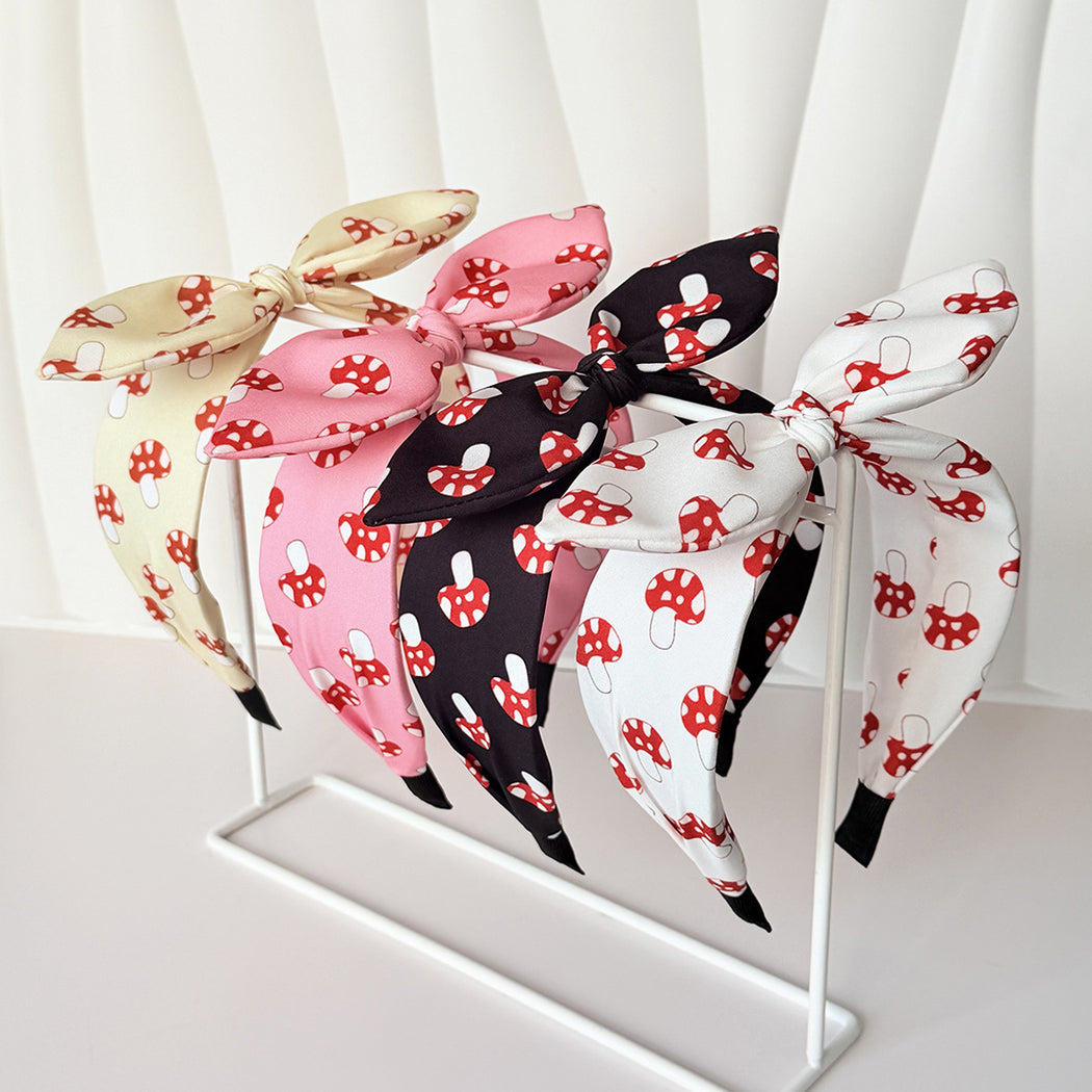 White pink black and yellow mushroom bow headbands