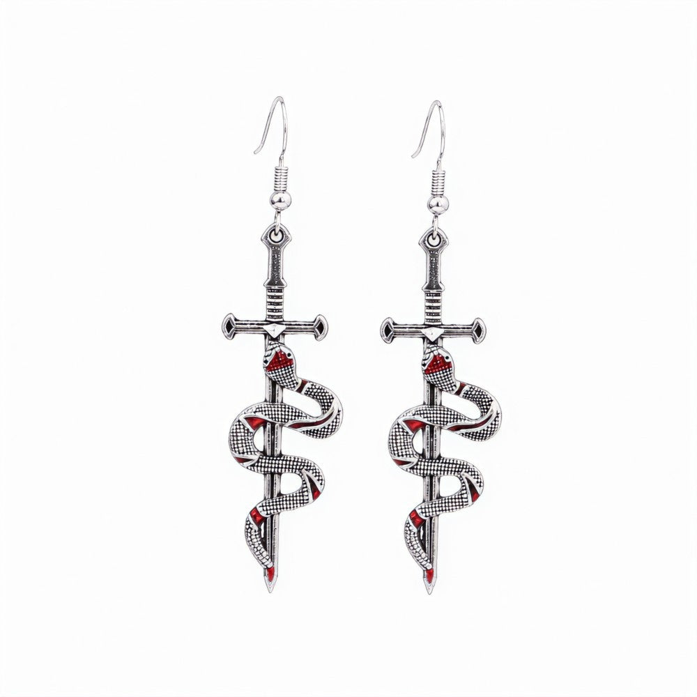 Earedge - Snake Wrapped Cross Drop Earrings