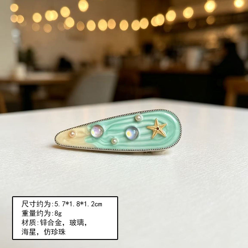 海洋风海星贝壳鸭嘴夹清新蓝色渐变发夹少女侧边刘海夹夏日头饰