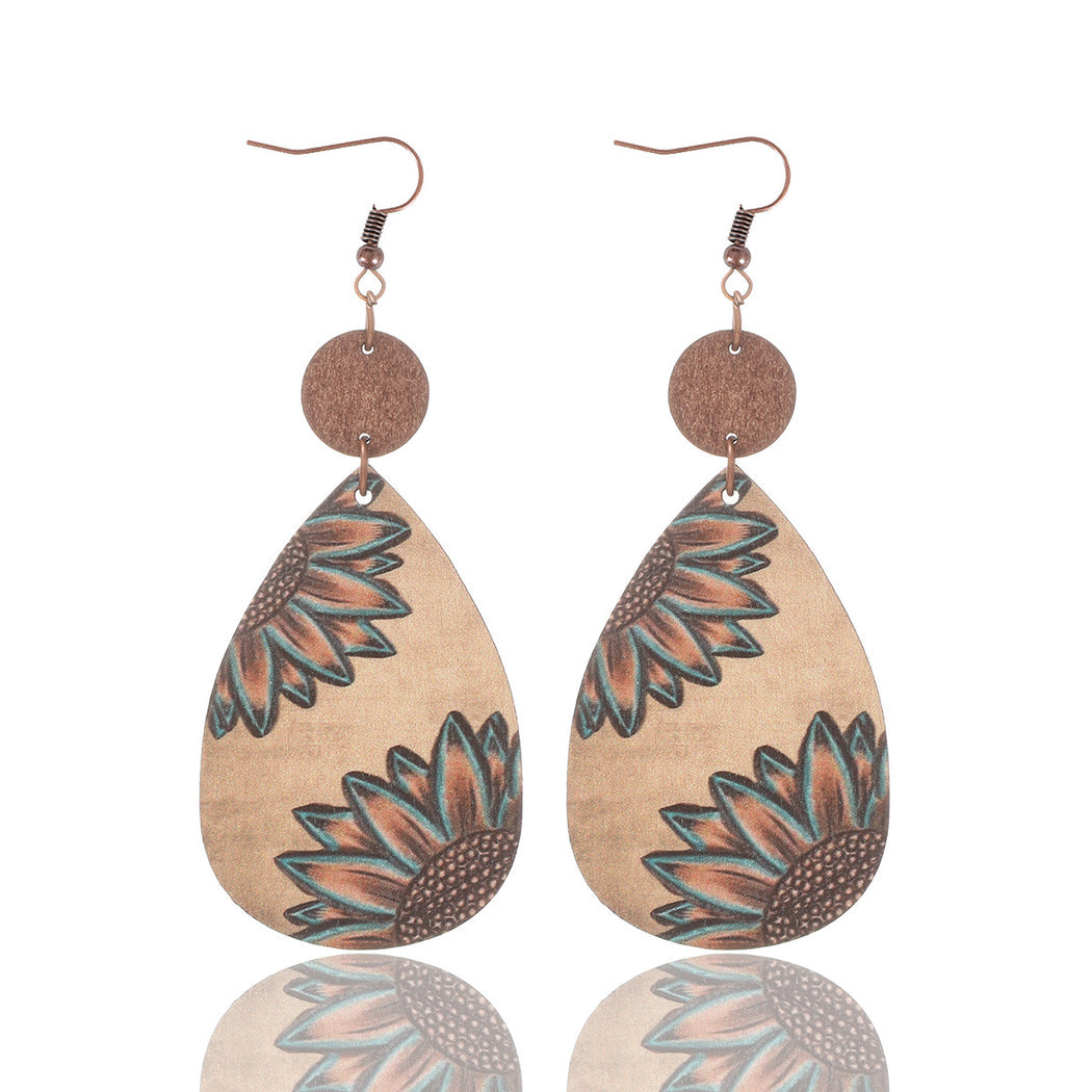 Earedge - Western Floral Cow Print Earrings