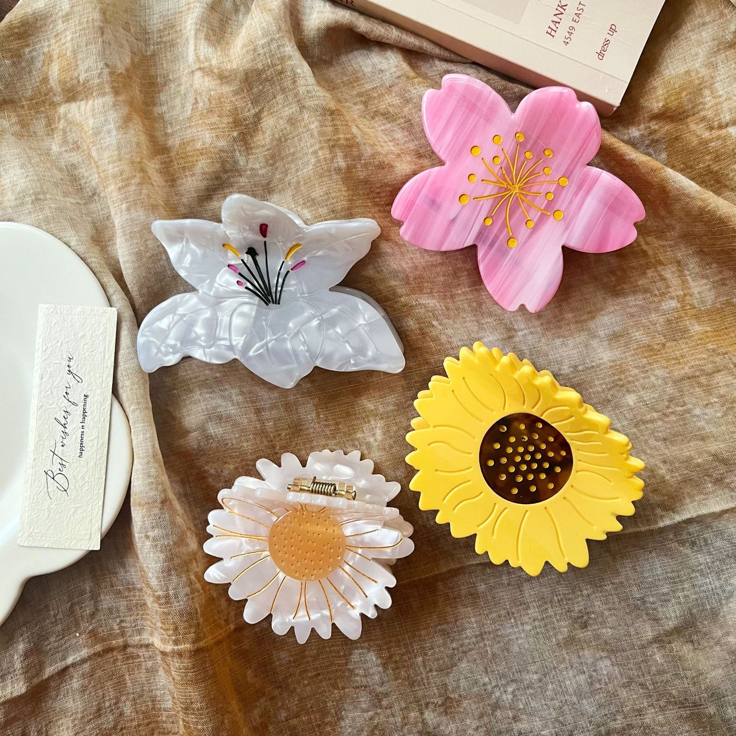 日韩百搭花朵醋酸发夹轻奢高级感樱花百合太阳花抓夹后脑勺发饰女