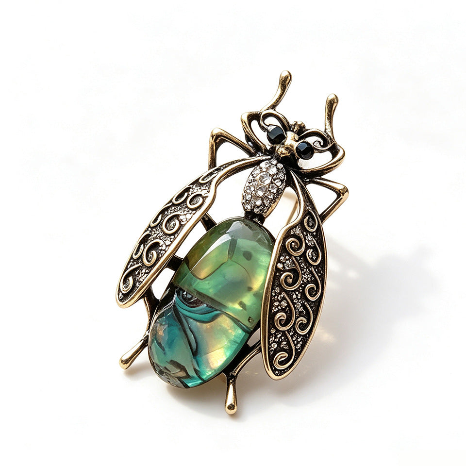 复古仿鲍鱼壳昆虫飞蛾胸针小众西装大衣甲虫别针配饰轻奢饰品