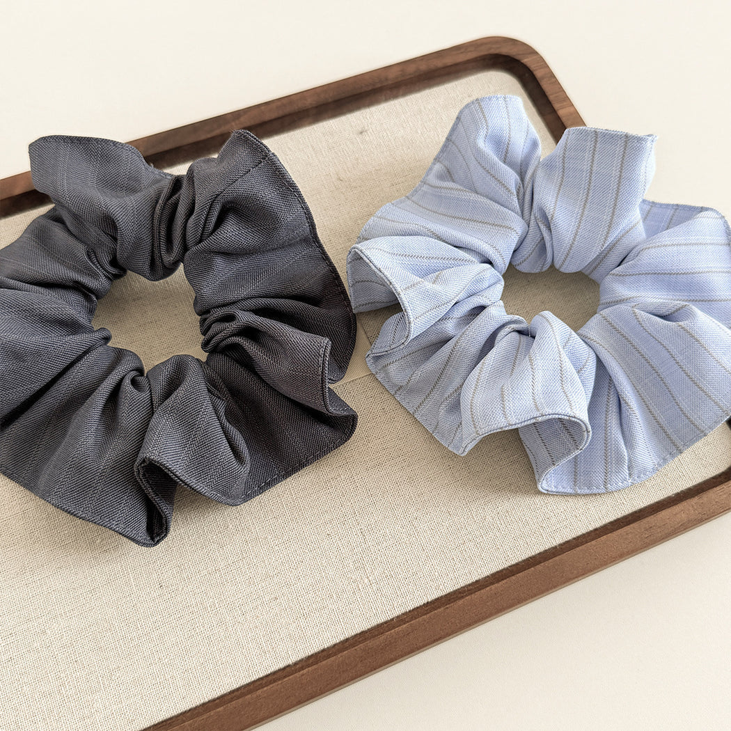 Black and light purple pinstripe oversized scrunchies