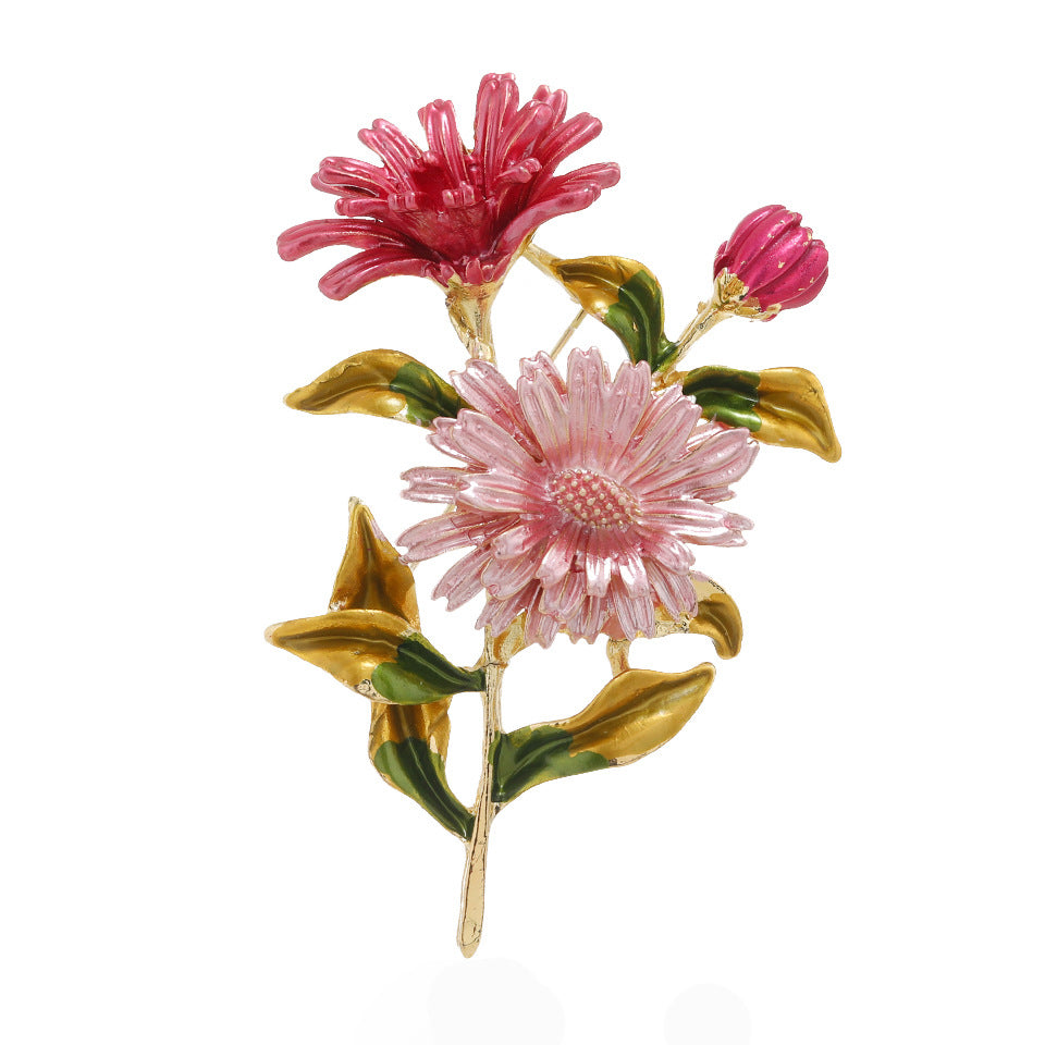 欧美百搭创意花卉胸针饰品高档女胸花时尚彩绘滴油多色菊花别针
