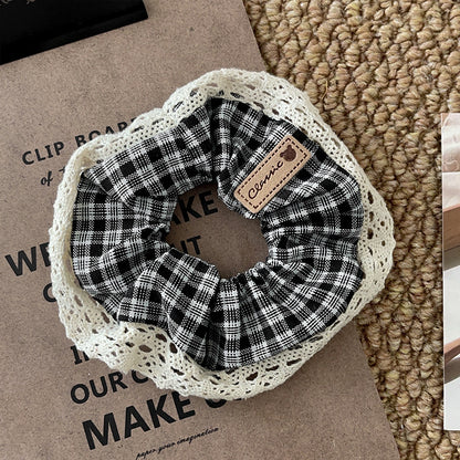 GIFTY - Handmade Lace Border Plaid Scrunchie