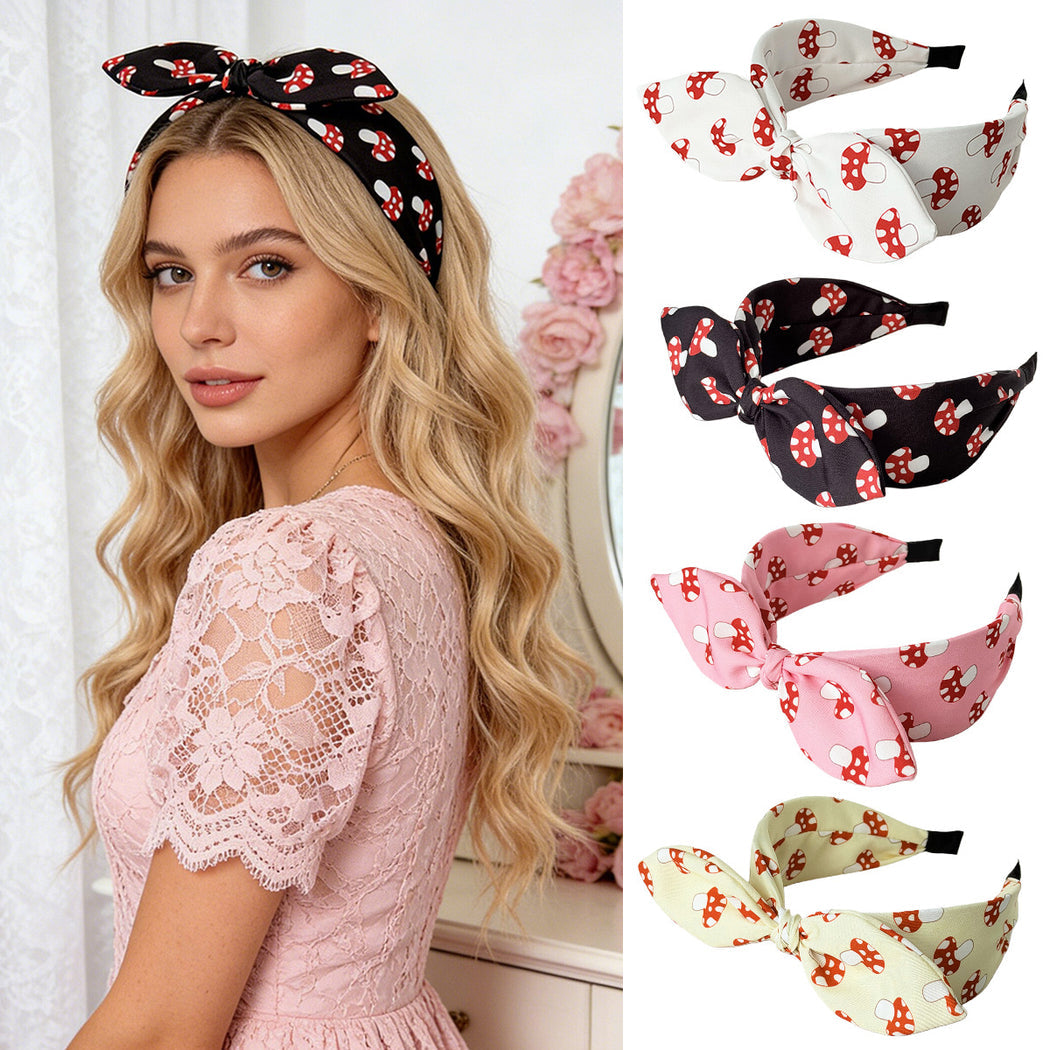 Mushroom bow knotted headband styling view