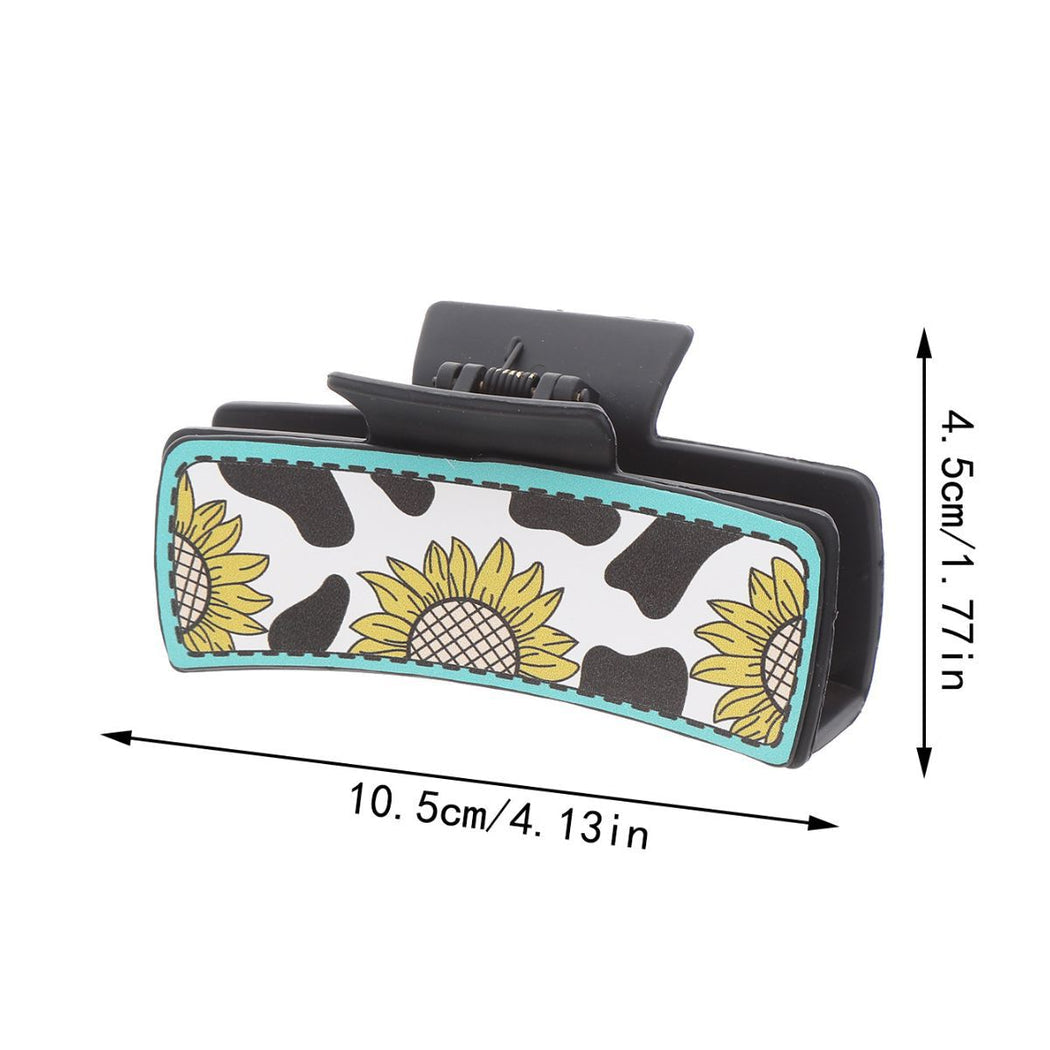 Beau - Blue Sunflower Cow Print Hair Claw