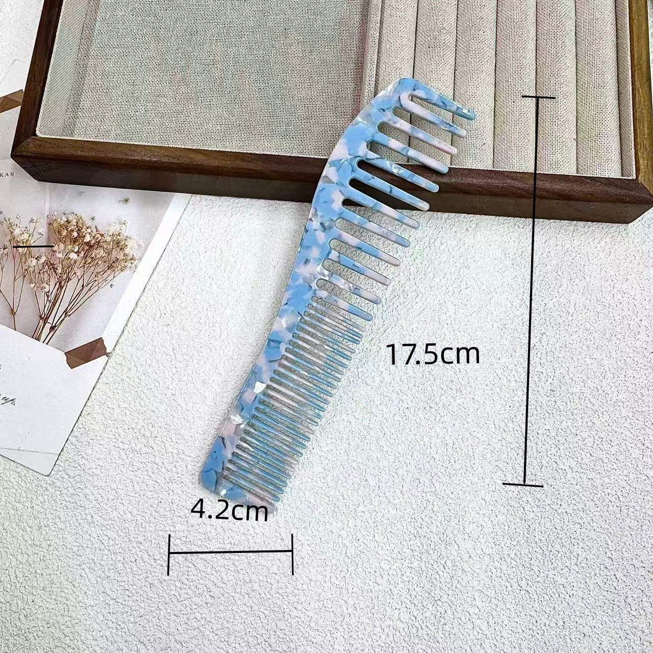 韩国醋酸板材梳子大理石纹理大齿梳子便携小巧手柄美发梳