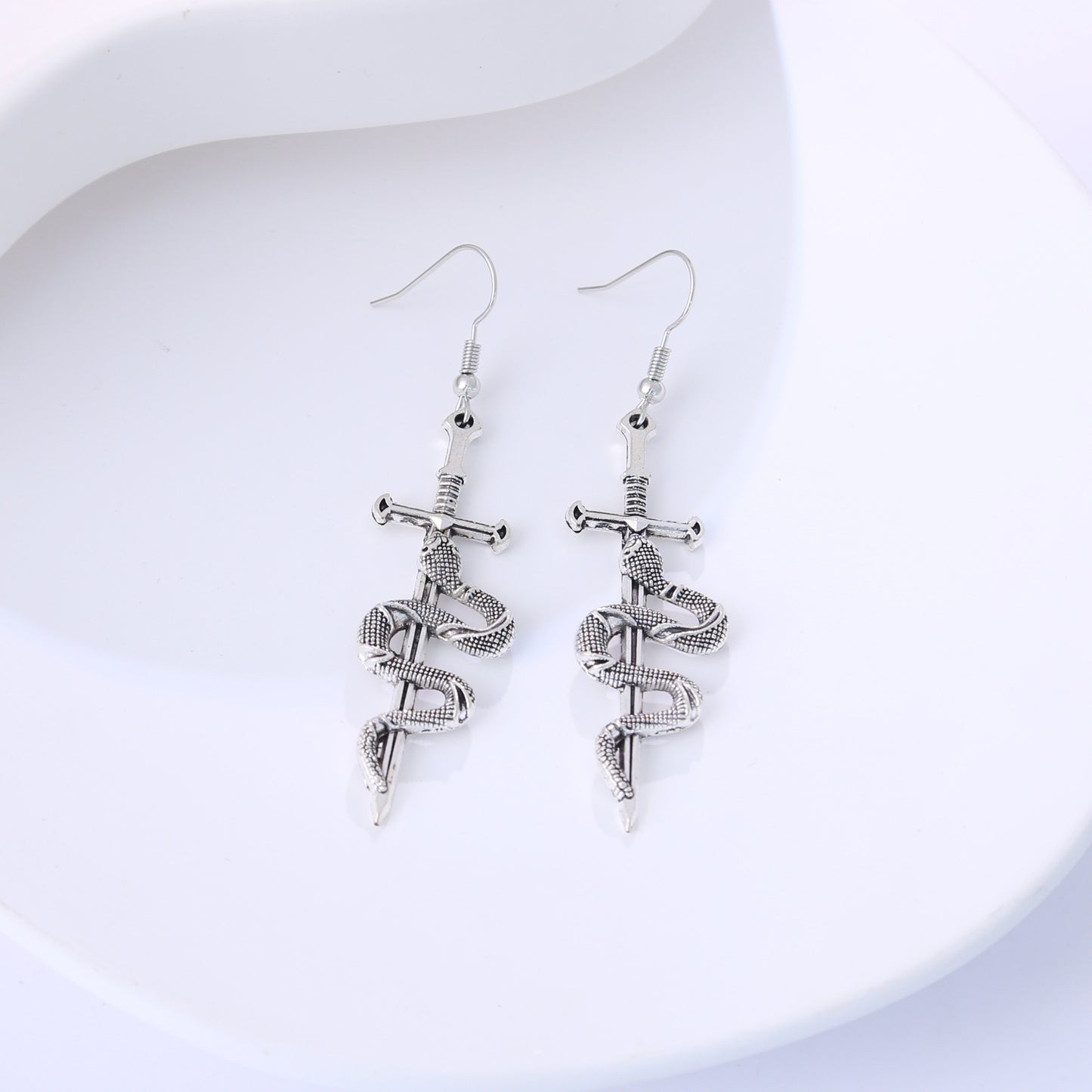 Earedge - Snake Wrapped Cross Drop Earrings