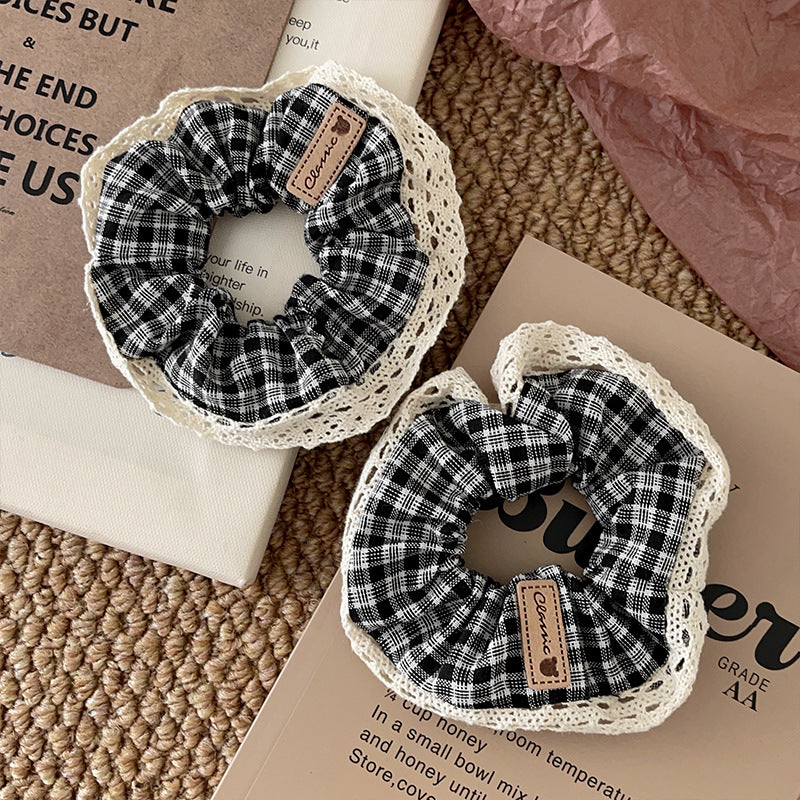 GIFTY - Handmade Lace Border Plaid Scrunchie