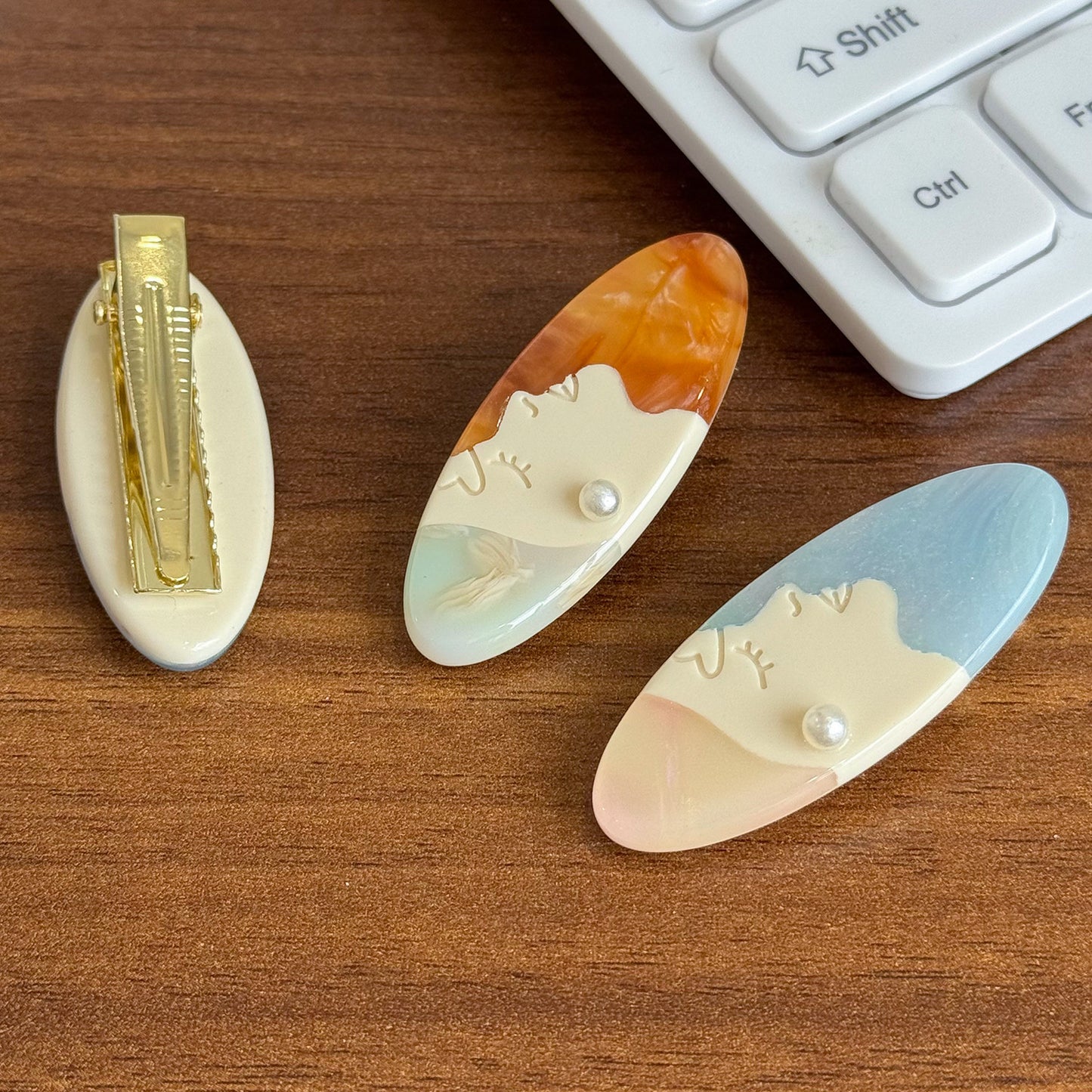 复古油画醋酸发卡珍珠耳钉少女鸭嘴夹侧边碎发夹刘海夹子马尾卡子