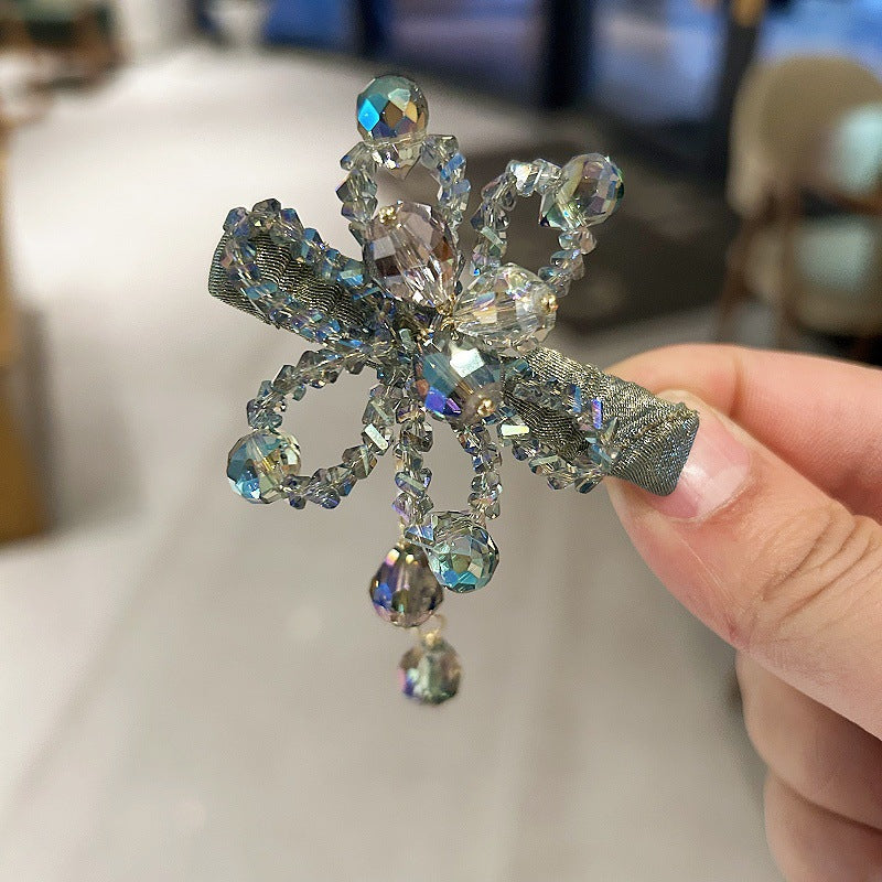 甜美水晶花朵流苏发夹鸭嘴夹高级感韩系新款后脑勺侧边夹发夹发饰