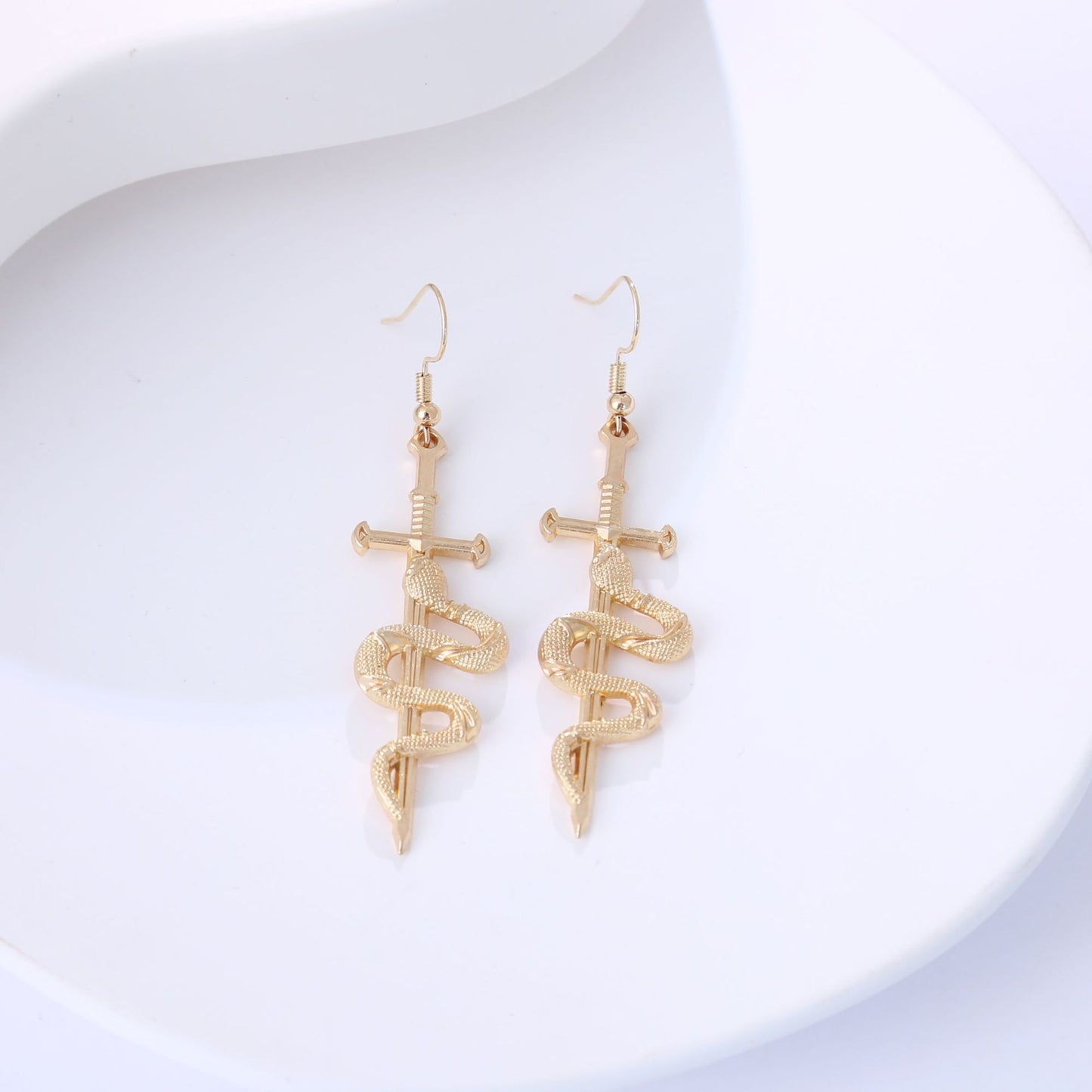Earedge - Snake Wrapped Cross Drop Earrings