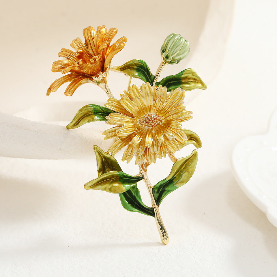 欧美百搭创意花卉胸针饰品高档女胸花时尚彩绘滴油多色菊花别针
