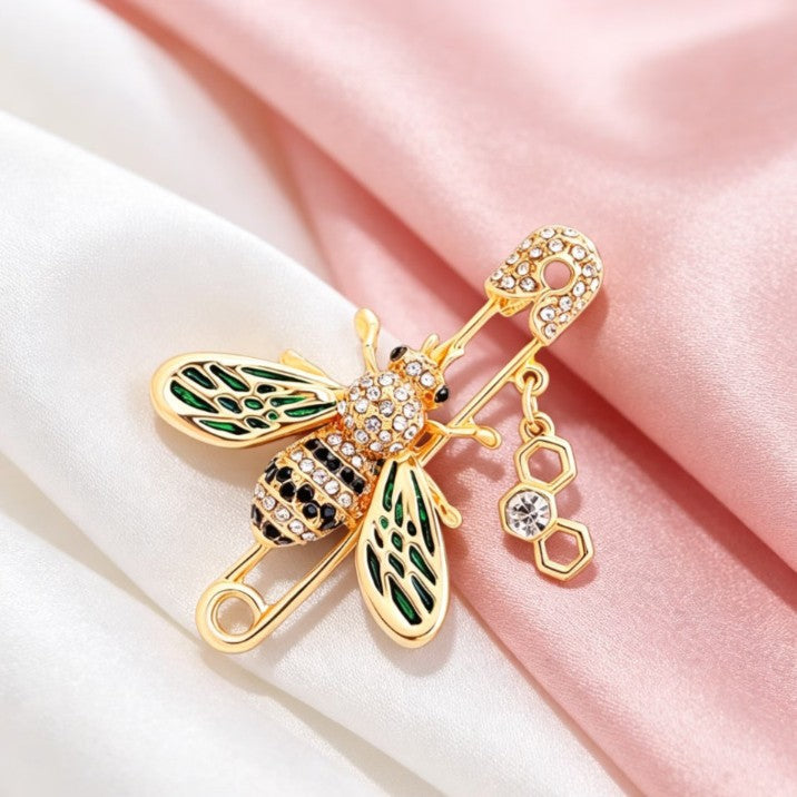 Brovia - Bee Wing Dangle Safety Pin Brooch