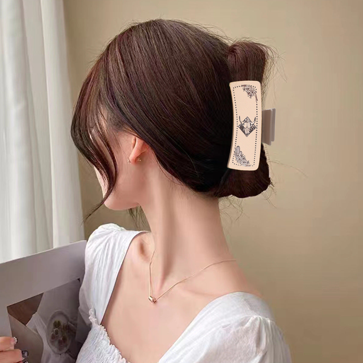 跨境西部牛仔风牛头印刷皮革鲨鱼夹发夹女士抓夹速卖通亚马逊