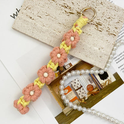 Handmade Crochet Daisy Flower Keychain and Phone Lanyard