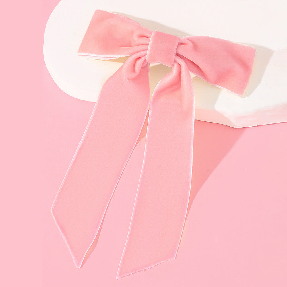 Velvet Single-Layer Long Tail Bow Hair Clip