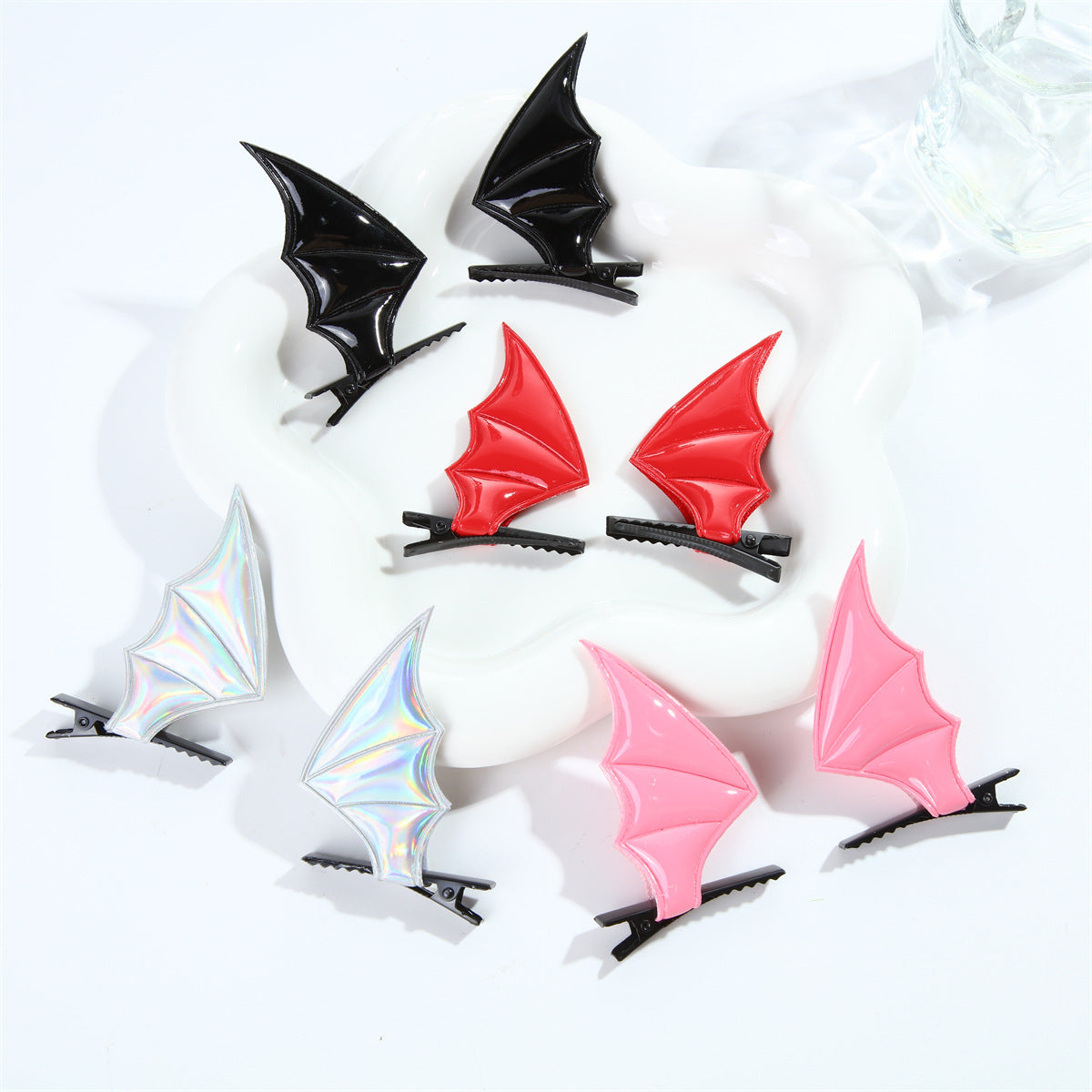 热销万圣节头饰蝙蝠发夹发箍套装小恶魔皮质配饰节庆派对道具发饰