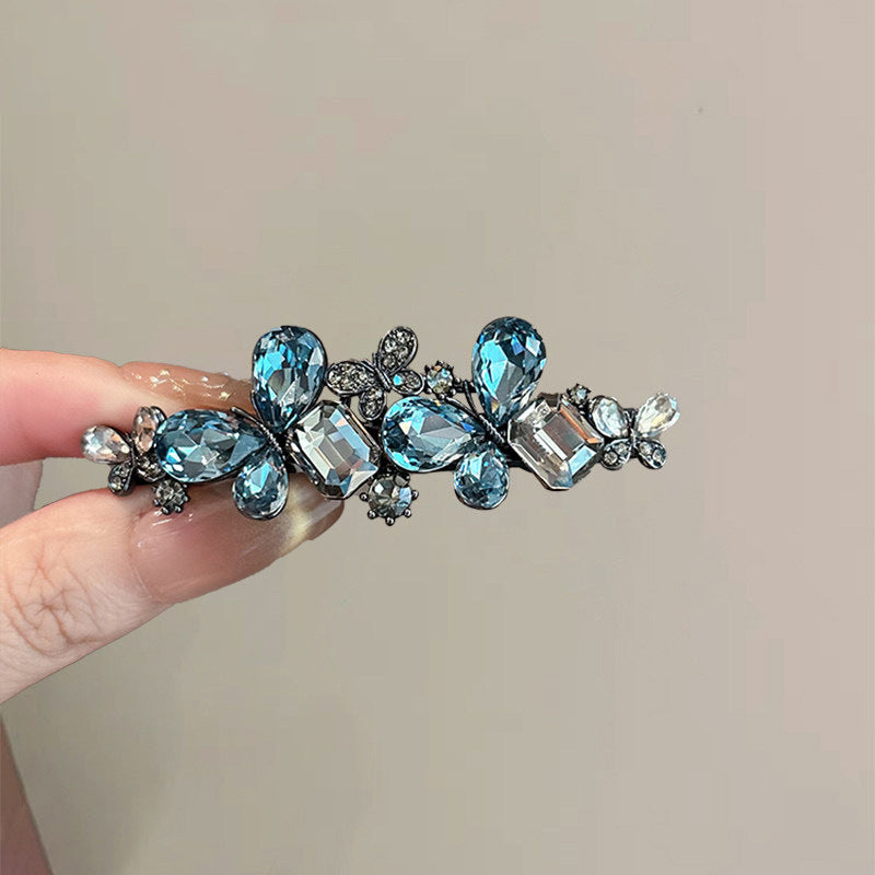 新款高档水晶蝴蝶发夹女高级感后脑勺半扎弹簧夹百搭发卡轻奢顶夹