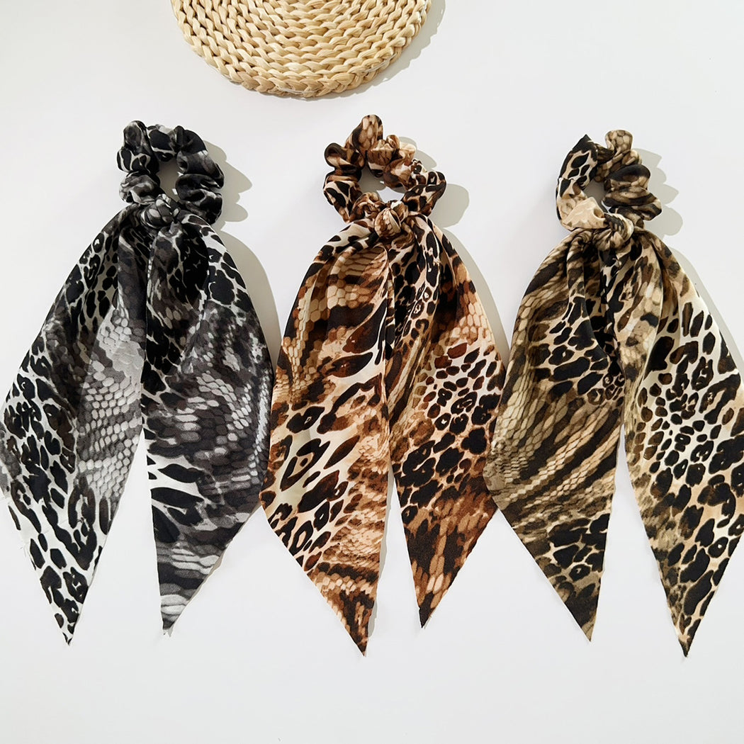 Black brown black green and black gray snakeskin ribbon scrunchies