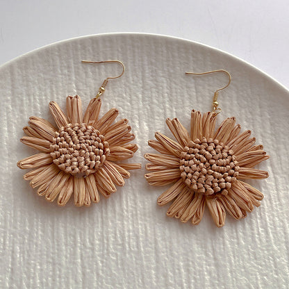 Handwoven Statement Flower Drop Earrings